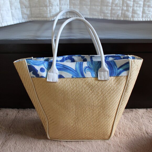 Dolce & Gabbana Light Blue Beach Summer Straw Tote Shopper Travel Bag - Picture 2 of 5